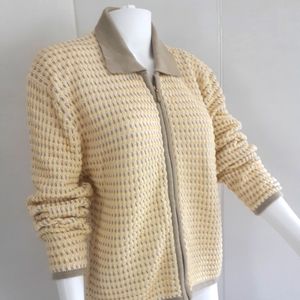 ELLESSE YELLOW 100% COTTON KNIT ZIP CARDIGAN SWEATER SZ M
